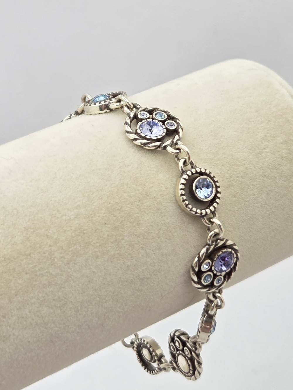 Brighton Blue Lavender Crystal Halo Link Bracelet Heart Charm Extender 7"–8"